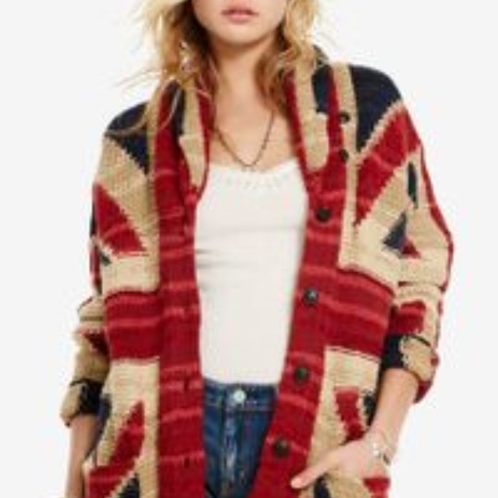 Denim & Supply Ralph Lauren Red and Beige Cardigan